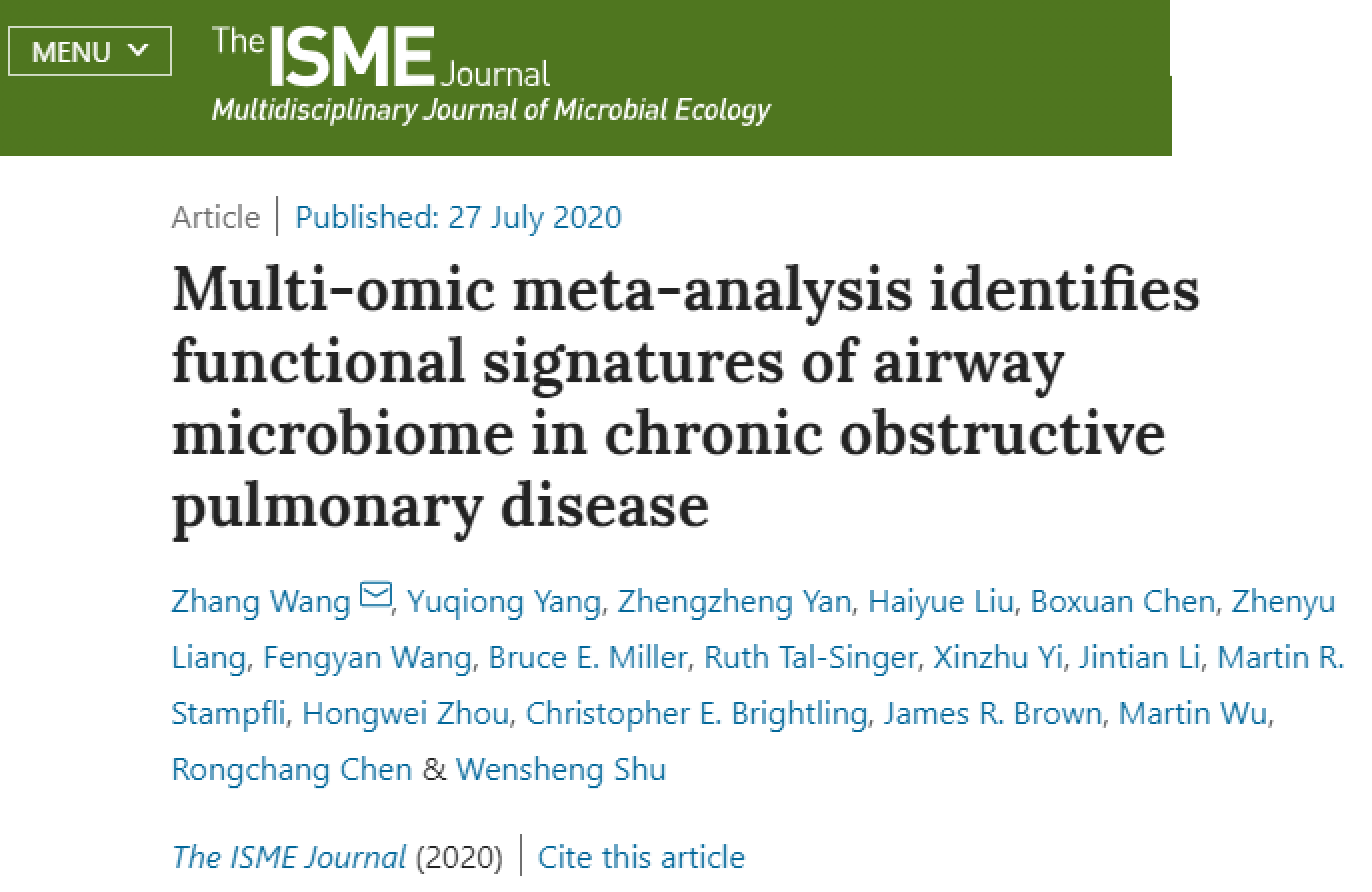 我院王璋研究员团队及其合作者揭示慢性阻塞性肺疾病气道微生物组与宿主的互作机制